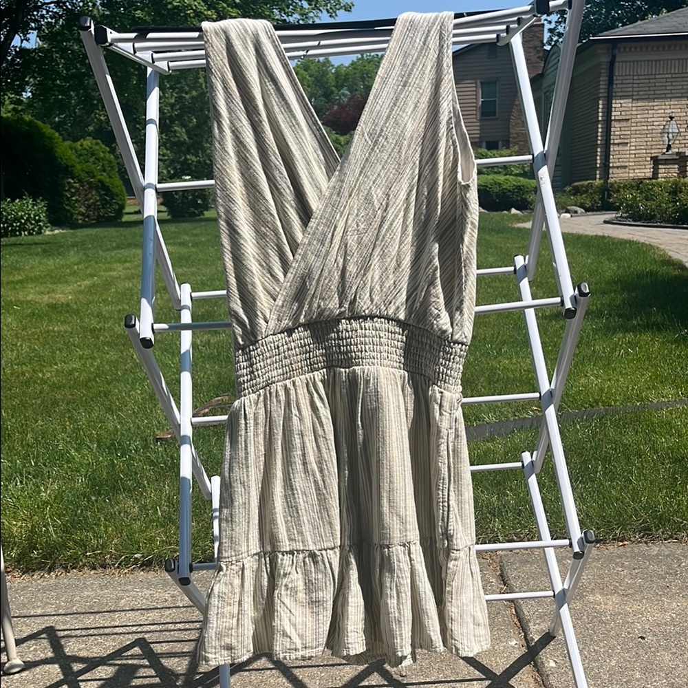 American Eagle Outfitters Beige and White Striped Dress